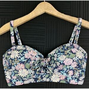Kona Sol Bikini Top Multi color Floral Keyhole Front Padded Size XL 16-18 New